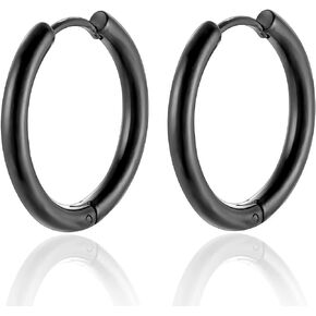 BIYONGDE Circle Huggie Hinged Hoop Earrings Stainless Steel Men Women Minimalist Fashion Cool