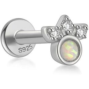 M&T 2015 Solid 925 Sterling Silver Flat Back Stud Earrings, 16 Gauge Cartilage Helix Piercing One Piece