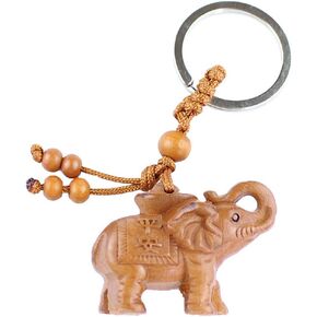 My Lucky Feng Shui Wooden Elephant Amulet Keychain Keyring Door Car Key Chains Rings Tags