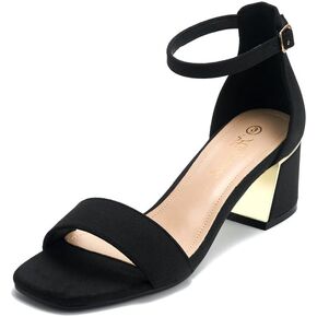 hingswink Womens Heeled Sandals 2 Inch Low Block Heels Open Toe Sandal Heels Ankle Strap Heels Square Toe Chunky Heels Dress Shoes for Women Comfortable Dressy Casual