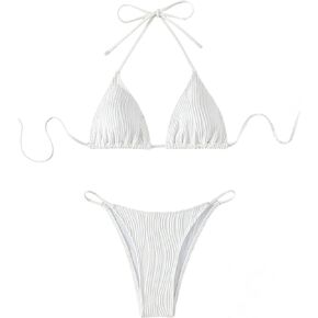 Verdusa Women's Halter Triangle Bikini Set V Neck Two Pieces Swimsuits