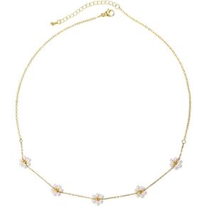 Pearl Necklaces for Women Dainty Gold Silver Flower Daisy Necklace Trendy Pearl Choker Necklaces for Women Girls