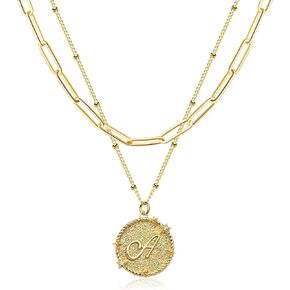 LOYATA Layered Choker Necklace Gold Star Initial Coin Pendant 2 Layer Diamond Cubic Zirconia 14K Gold Plated Dainty Satellite Paperclip Chain Personalized Jewelry Gift for Women Letter A-Z