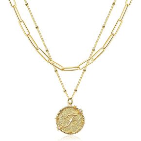 LOYATA Layered Choker Necklace Gold Star Initial Coin Pendant 2 Layer Diamond Cubic Zirconia 14K Gold Plated Dainty Satellite Paperclip Chain Personalized Jewelry Gift for Women Letter A-Z in Kuwait