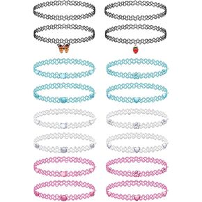 BodyJ4You 16 قطعة قلادة وشم بمزيج ملون - إكسسوارات التسعينيات للنساء والفتيات المراهقات والأطفال - قلادة على شكل فراشة سحر الفراولة - فكرة هدية على طراز الصيف in Saudi Arabia