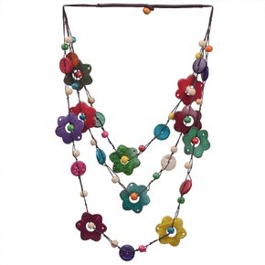 Fuqimanman2020 Bohemian Wooden Coconut Shell Wood Beaded Choker Necklace African Ethnic Colorful Long Layered Bib Multilayer Flower Geometric for Women Girl Chunky Party Costume Vaction Jewelry