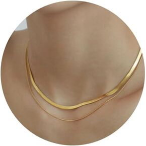 CLASICOMIS Dainty Gold Layered Necklaces Snake Chain Herringbone Necklace Jewelry Set for Women Girls