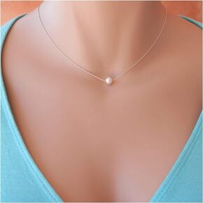 TseanYi Tiny Pearl Pendant Necklace Floating Pearl Chain Necklace Choker Minimal Boho Collarbone Necklace Jewelry for Women and Girls
