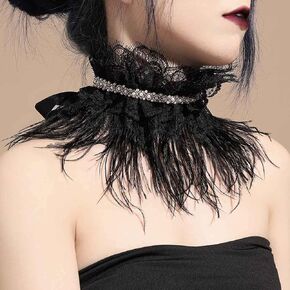 Zoestar Black Choker Necklace Feather Collar Necklaces Halloween Beaded Necklace Lace Neck Chain Jewelry for Women and Girls