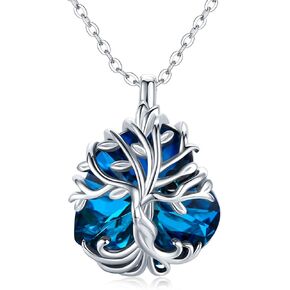 تشينجهونج قلادة شجرة الحياة من الفضة الاسترلينية عيار 925 بدلاية على شكل قلب كريستال للنساء والبنات، مجوهرات شجرة هدايا للزوجة والام والاخت وعيد الام, فضة استرلينية, إعداد مسطح in Kuwait