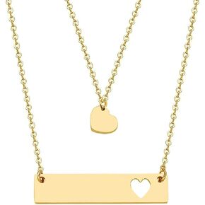 Mother Daughter Bar Necklace Set Horizontal Bar Necklace with Cutout Heart Mommy and Me Bar Necklace Set First Day of Kindergarten Gift