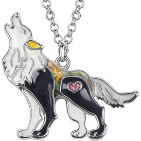 Enamel Alloy Wolf Necklace Pendant Fashion Jewelry Cute Charms Gifts for Women Girls
