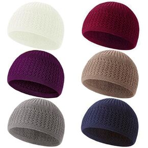 ZUYYON 6 Pcs Knit Kufi Hats for Men Women Muslim Stretchy Skull Caps Cotton Helmet Liner Breathable Crochet Beanie Hat