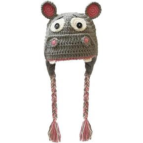 BIBITIME Funny Animal Ears Hippo Beanies Hat Knitted Handmade Braid Earflap Cap