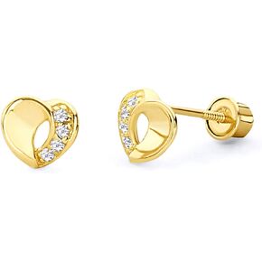 14k Yellow Gold Heart Stud Earrings with Screw Back