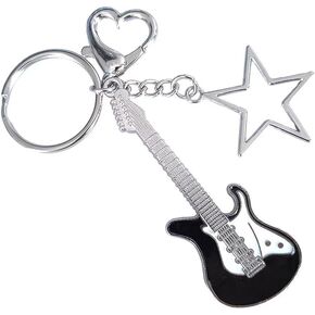 Punk Music Bass Electric Guitar Keychain, Guitar Love Heart Star Key Chain Key Rings For Women Teens Girls Music Lovers