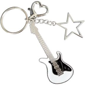 Punk Music Bass Electric Guitar Keychain, Guitar Love Heart Star Key Chain Key Rings For Women Teens Girls Music Lovers