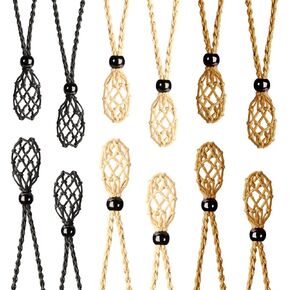 Anjiucc 12 PCS Crystal Cage Necklace Holder Necklace Cord Empty Stone Holder Pendant Stone Holder Replacement Hand-Woven Necklace Cord with Adjustable Length