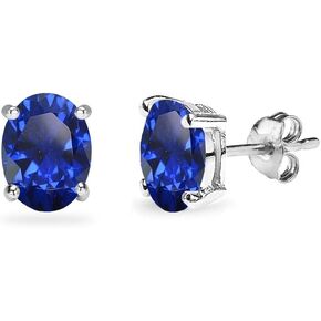 Sterling Silver Created Blue Sapphire Oval-Cut Solitaire Stud Earrings for Women Teens & Girls in Kuwait