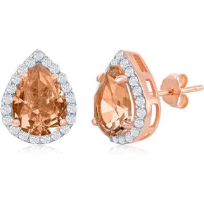 أقراط نسائية من NYC مطلية بالذهب الوردي ومرصعة بالزركونيا المكعبة مقلدة من مورغانيت هالة in Kuwait