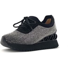 Women's Platform Sneakers Fashion Rhinestone Sneakers Shoes Low Top Walking Shoes Lace Up