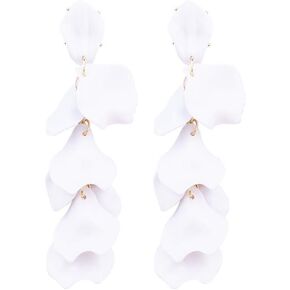 Acrylic Petal Dangle Drop Earrings for Women Girls Fashion Long Rose Flower Hanging Resin Floral Statement Earring Jewellery Gifts