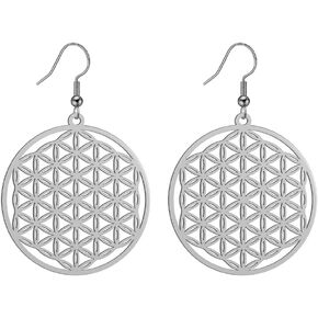 TEAMER Metatron Earrings Stainless Steel Flower of life Geometric Hollow Dangle Vintage Amulet Jewelry for Women Girls