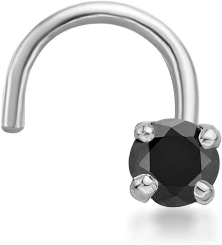 Lavari Jewelers 0.01 to 0.07 Carat Black Diamond Curved Screw Nose Ring for Women in 14k White or Yellow Gold 22 Gauge Nose Ring in Kuwait