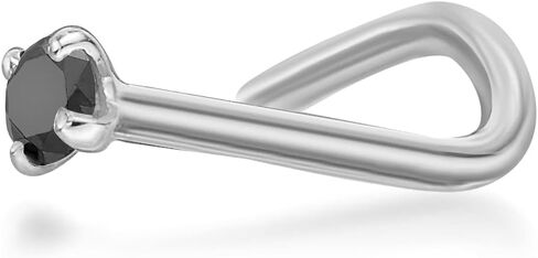 Lavari Jewelers 0.01 to 0.07 Carat Black Diamond Curved Screw Nose Ring for Women in 14k White or Yellow Gold 22 Gauge Nose Ring in Kuwait
