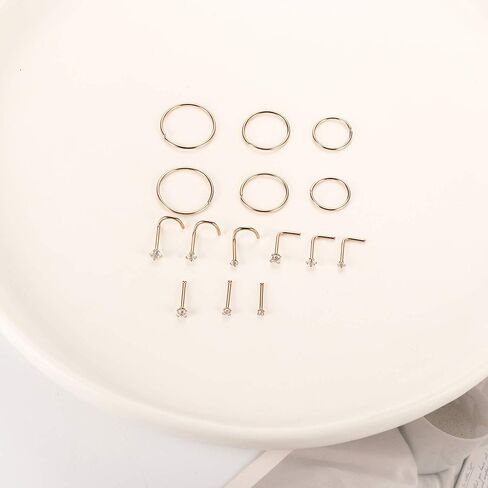 15 قطعة 20 جرام من حلقات الأنف الجراحية من الفولاذ من Magitaco 15 قطعة 20 جرام حلقات الأنف الدائرية على شكل حرف L مسامير الأنف ثقب الأنف دبابيس الأنف للنساء والرجال in Kuwait
