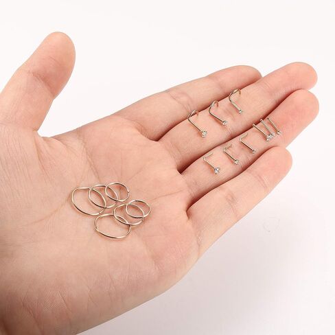 15 قطعة 20 جرام من حلقات الأنف الجراحية من الفولاذ من Magitaco 15 قطعة 20 جرام حلقات الأنف الدائرية على شكل حرف L مسامير الأنف ثقب الأنف دبابيس الأنف للنساء والرجال in Kuwait