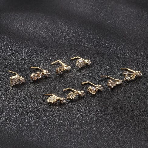 JeryWe 9 قطع 20 جرام من حلقات الأنف الجراحية المصنوعة من الفولاذ المقاوم للصدأ للنساء والرجال المتدلية على شكل قلب فراشة تشيكوسلوفاكيا حلقات الأنف مسمار على شكل حرف L مجوهرات ثقب الأنف in Kuwait