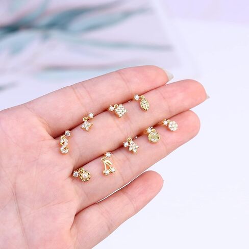 JeryWe 9 قطع 20 جرام من حلقات الأنف الجراحية المصنوعة من الفولاذ المقاوم للصدأ للنساء والرجال المتدلية على شكل قلب فراشة تشيكوسلوفاكيا حلقات الأنف مسمار على شكل حرف L مجوهرات ثقب الأنف in Kuwait