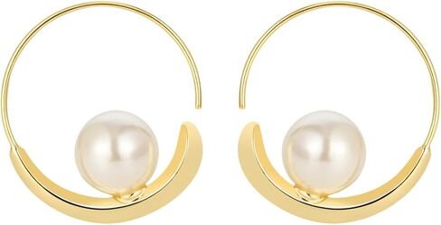 Sylph Earrings - Trendy 18k Gold Plated Pearl Hoop Earrings, Dainty and Dazzling Accessory for Women in Kuwait