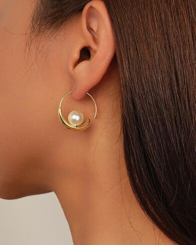 Sylph Earrings - Trendy 18k Gold Plated Pearl Hoop Earrings, Dainty and Dazzling Accessory for Women in Kuwait