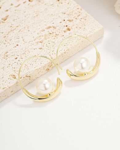 Sylph Earrings - Trendy 18k Gold Plated Pearl Hoop Earrings, Dainty and Dazzling Accessory for Women in Kuwait