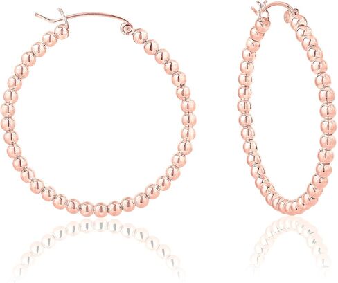 925 Sterling Silver, 24K Yellow or 18K Rose Gold Plated MEDIUM/LARGE Creole/Hoops Earrings with Balls - Thickness 3 mm - Outer Diameter: 25, 30, 40, 50 mm in Saudi Arabia