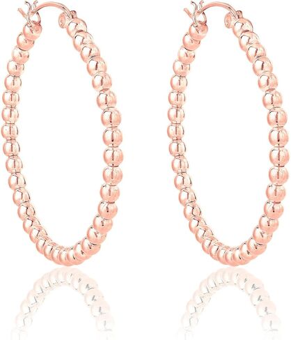 925 Sterling Silver, 24K Yellow or 18K Rose Gold Plated MEDIUM/LARGE Creole/Hoops Earrings with Balls - Thickness 3 mm - Outer Diameter: 25, 30, 40, 50 mm in Saudi Arabia
