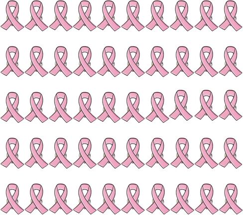 دبابيس شريطية بلون بينك للتوعية بسرطان الثدي من 50 قطعة، دبابيس مطلية بالمينا، بروش الامل، من الحديد، بدون احجار كريمة in Kuwait