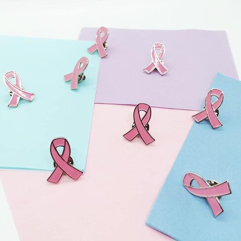 دبابيس شريطية بلون بينك للتوعية بسرطان الثدي من 50 قطعة، دبابيس مطلية بالمينا، بروش الامل، من الحديد، بدون احجار كريمة in Kuwait