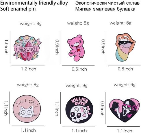 روفارس مجموعة دبابيس بلون بينك مع دبابيس زينة مطلية بالمينا من الكريستال بتصميم دب تيدي وجمجمة وساحرات قمرية، اكسسوارات لشنط الظهر والشارات والقبعات والحقائب والحبل والزنك والمينا، 6 قطع, الزنك, مينا in Kuwait