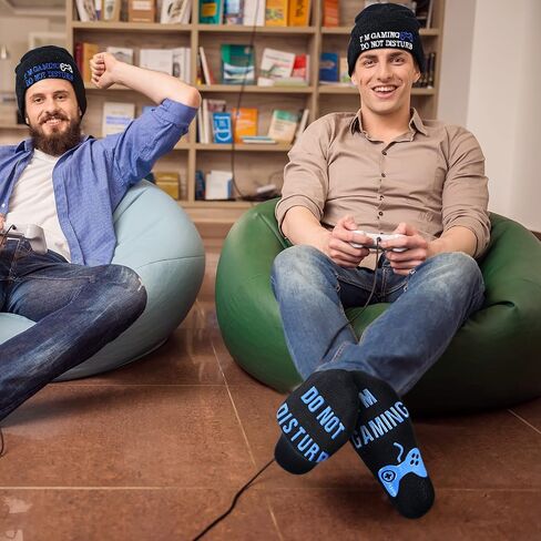 4 Pieces I'm Gaming Socks Beanie Hats, Included 2 Pairs Novelty Gamer Socks Warm Casual Crew Socks and 2 Pieces Knit Hat Black Skull Cap for Women Men in Saudi Arabia