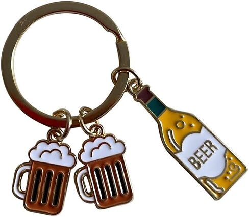 AMOBESTER Beer Keychain Mini Beer Bottle and Beer Cup Charm Keyring Birthday Father's Day Gift for Men Husband, Silver, M in Kuwait