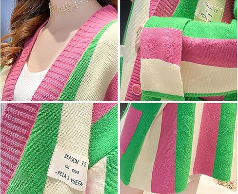 ebossy Women's Boho Long Sleeve Striped Knit Cardigan Sweater Loose Fit Button Color Block Slouchy Sweaters in Saudi Arabia