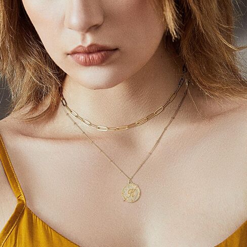 LOYATA Layered Choker Necklace Gold Star Initial Coin Pendant 2 Layer Diamond Cubic Zirconia 14K Gold Plated Dainty Satellite Paperclip Chain Personalized Jewelry Gift for Women Letter A-Z in Kuwait