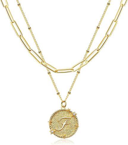 LOYATA Layered Choker Necklace Gold Star Initial Coin Pendant 2 Layer Diamond Cubic Zirconia 14K Gold Plated Dainty Satellite Paperclip Chain Personalized Jewelry Gift for Women Letter A-Z in Kuwait