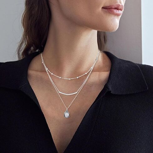 بوهو القلائد للنساء العصرية، لذيذ الفضة عملة قلادة المختنق الطبقات بيان مكدسة قلادة مجموعة للهدايا الفتيات في سن المراهقة المجوهرات in Kuwait