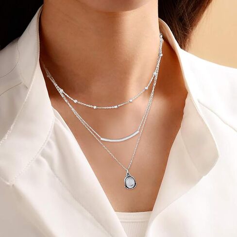 بوهو القلائد للنساء العصرية، لذيذ الفضة عملة قلادة المختنق الطبقات بيان مكدسة قلادة مجموعة للهدايا الفتيات في سن المراهقة المجوهرات in Kuwait