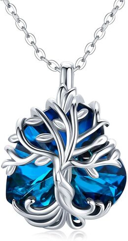 تشينجهونج قلادة شجرة الحياة من الفضة الاسترلينية عيار 925 بدلاية على شكل قلب كريستال للنساء والبنات، مجوهرات شجرة هدايا للزوجة والام والاخت وعيد الام, فضة استرلينية, إعداد مسطح in Kuwait