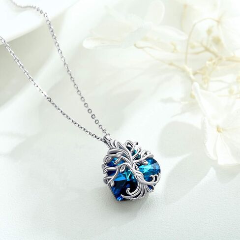 تشينجهونج قلادة شجرة الحياة من الفضة الاسترلينية عيار 925 بدلاية على شكل قلب كريستال للنساء والبنات، مجوهرات شجرة هدايا للزوجة والام والاخت وعيد الام, فضة استرلينية, إعداد مسطح in Kuwait